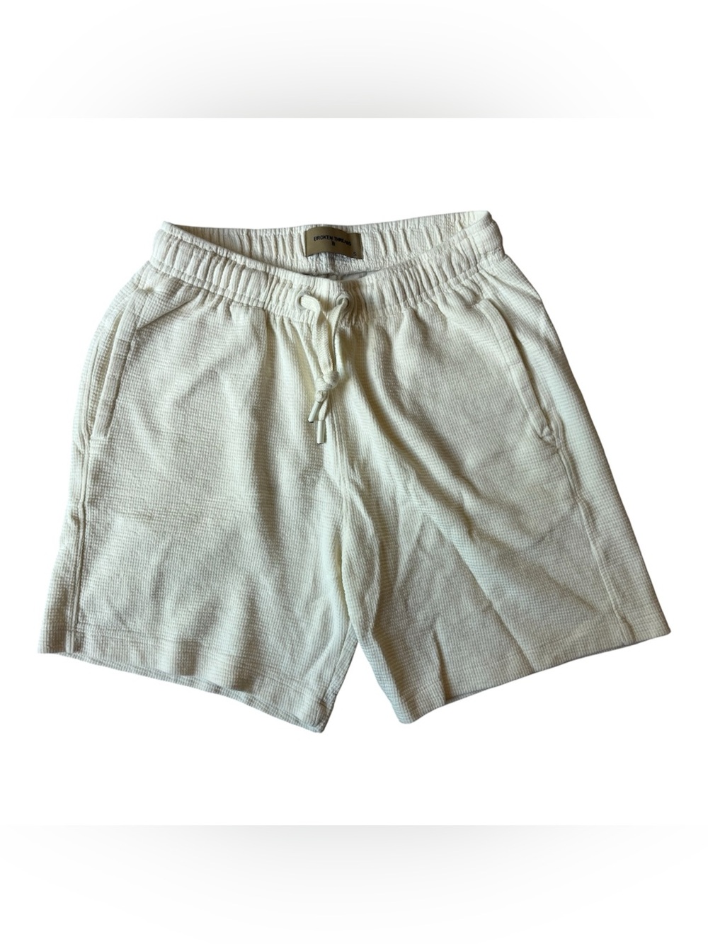 BROKEN THREADS WAFFLE KNIT CREAM SHORTS WAISTBAND MENS SMALL COTTON